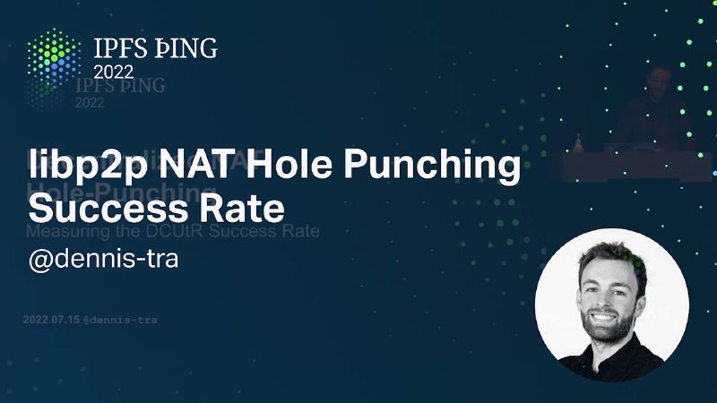 Title card for the talk "libp2p NAT Hole Punching Success Rate"