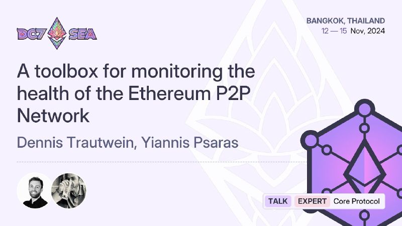 Title card for the talk "A Toolbox for Monitoring the Health of the Ethereum P2P Network"